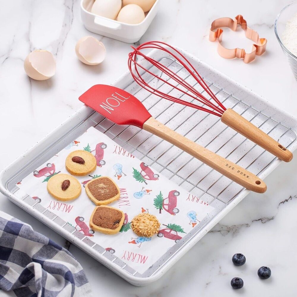 Rae Dunn 4-PC NOEL Baking Set Christmas Gift Spatula Baking Pan Whisk Recipe Red